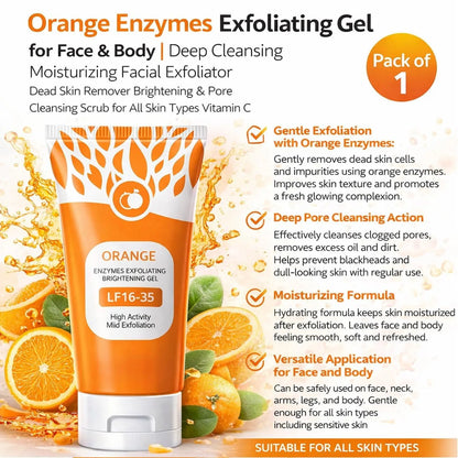 Orange Brightening Exfoliating Gel – Deep Cleansing Face Peeling Gel for Dead Skin Removal & Instant Glow – Smooth Radiant Skin